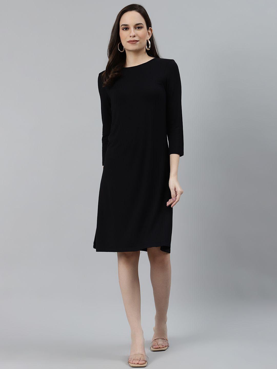 marks & spencer women black solid a-line dress