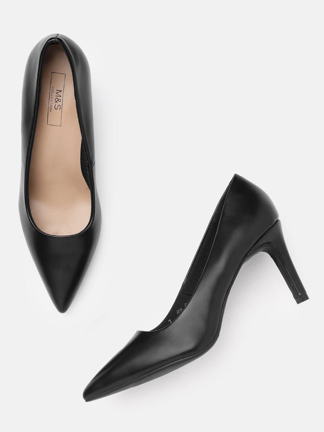 marks & spencer women black solid pumps