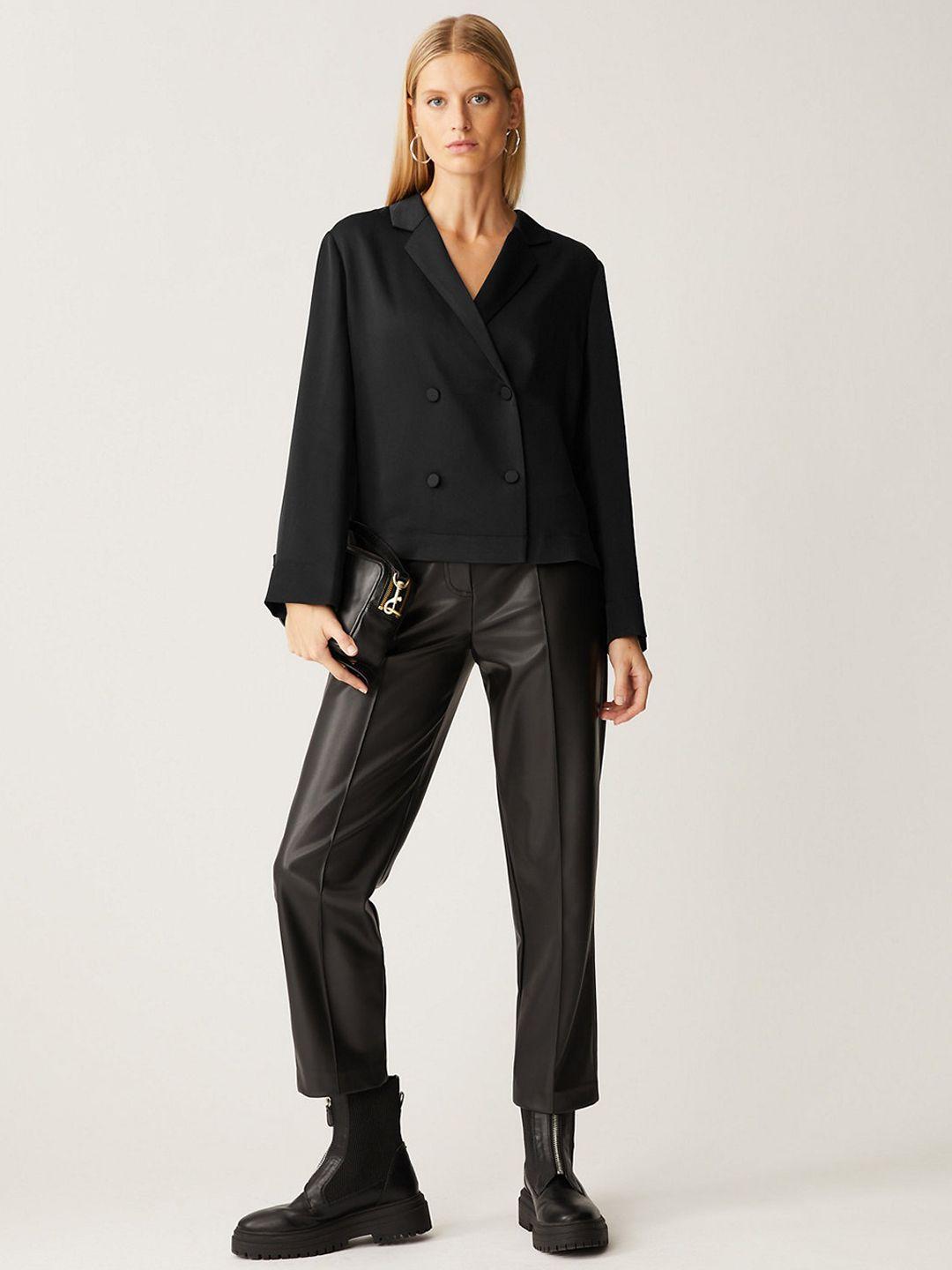 marks & spencer women black solid single breasted casual blazer