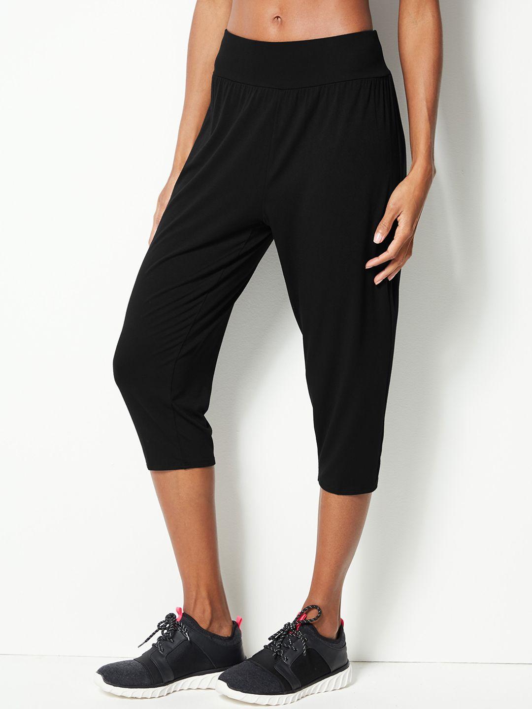 marks & spencer women black solid tapered-fit track pants