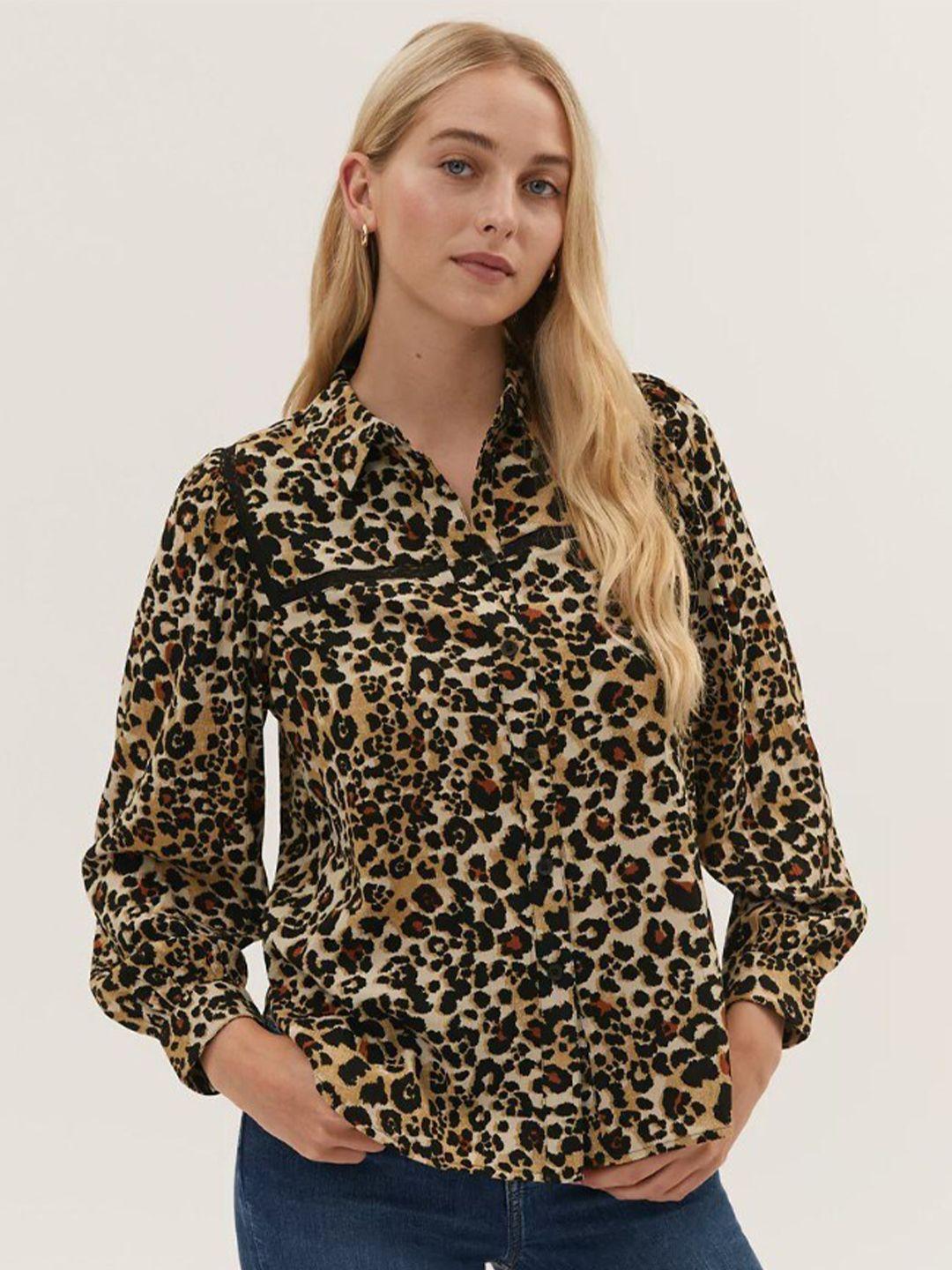 marks & spencer women brown animal printed casual shirt