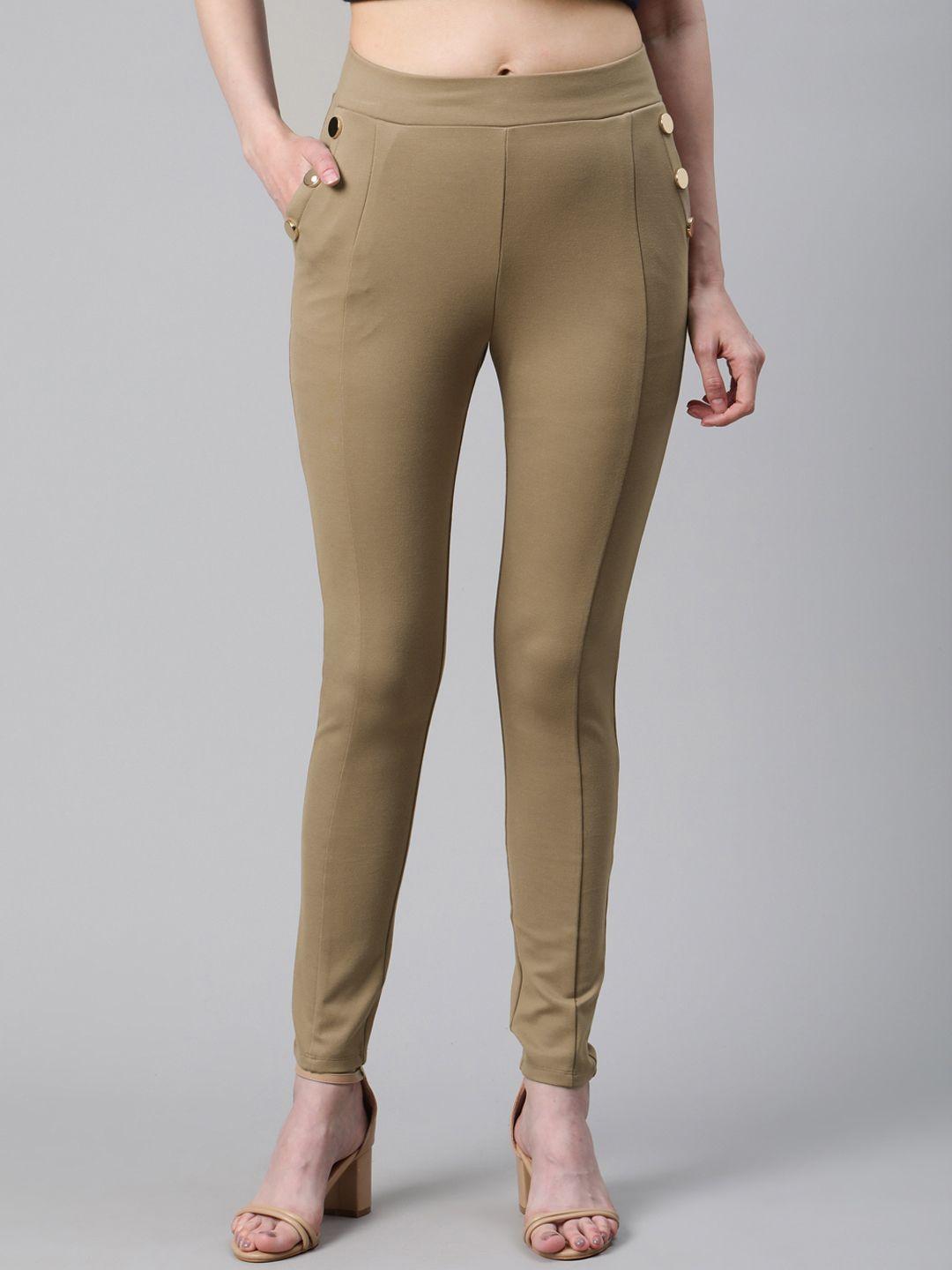 marks & spencer women camel brown solid treggings