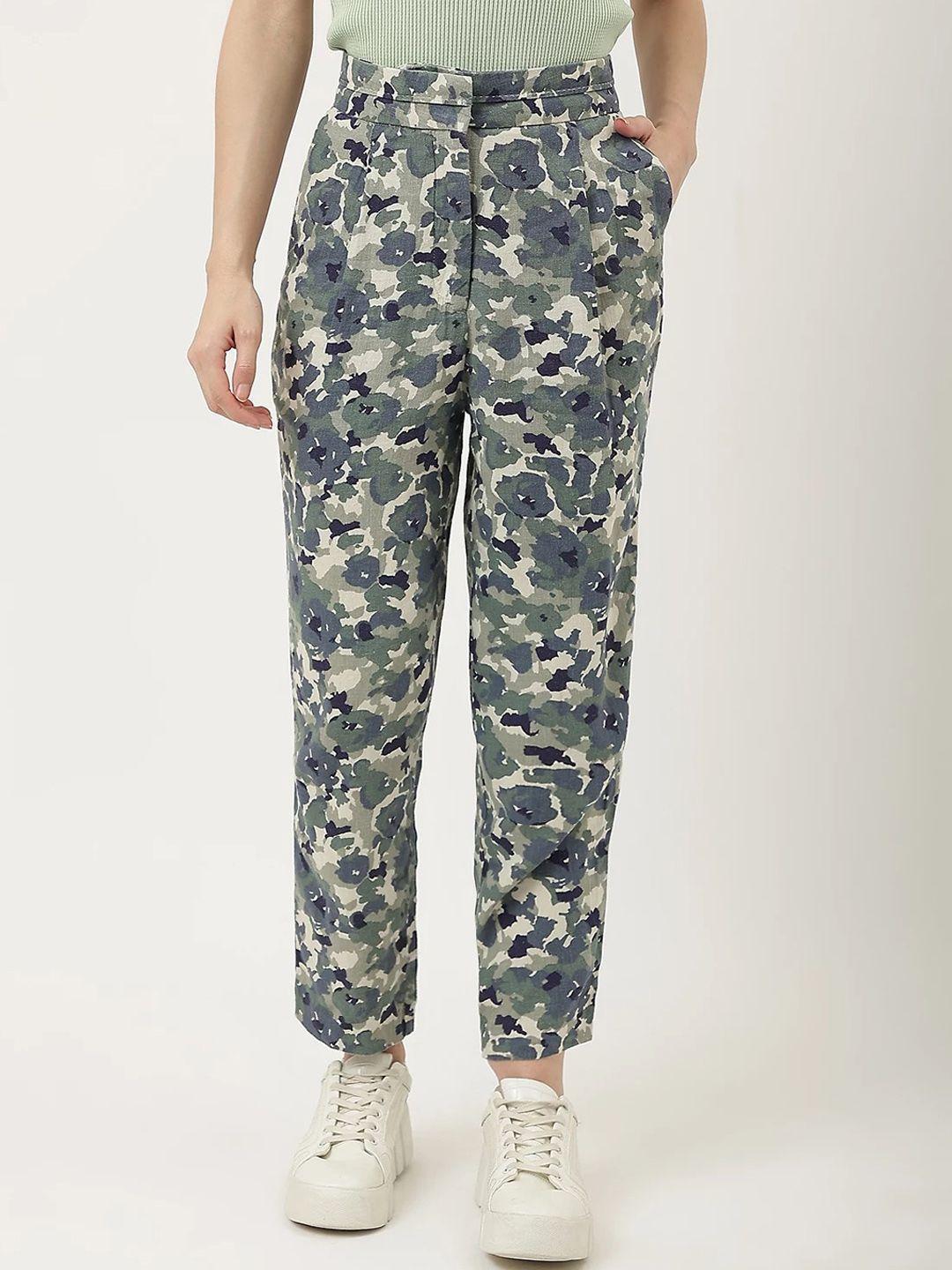 marks & spencer women camouflage printed tapered fit high-rise cropped trouser