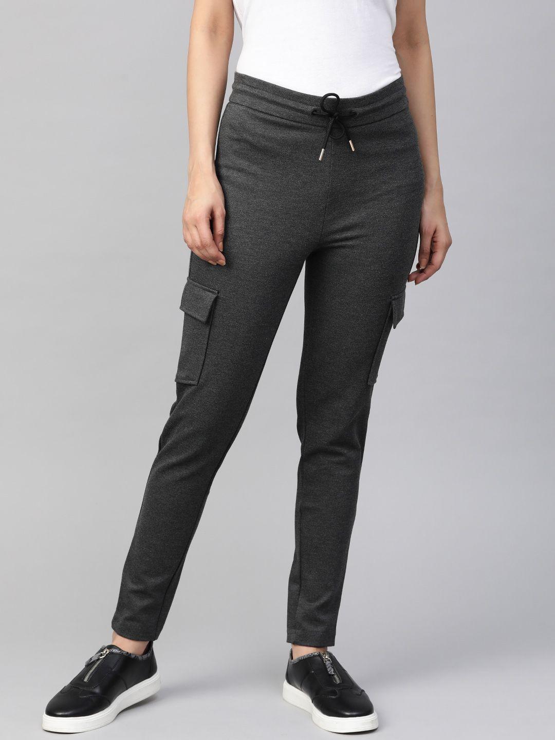 marks & spencer women charcoal grey solid straight fit track pants