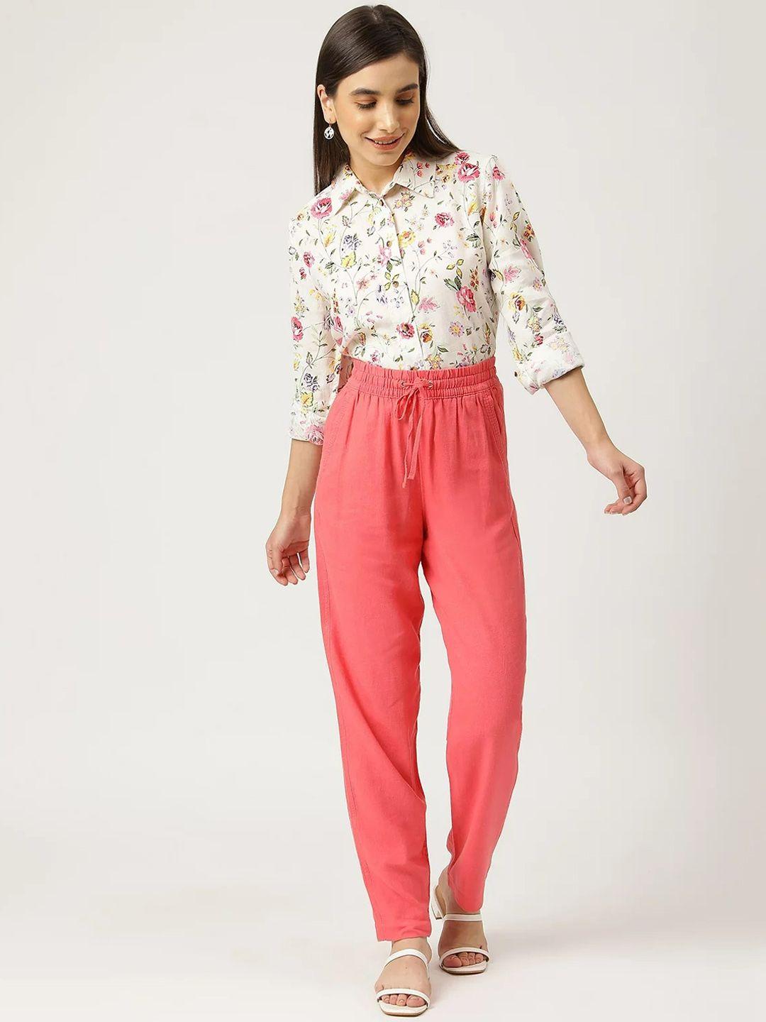 marks & spencer women coral high-rise trousers