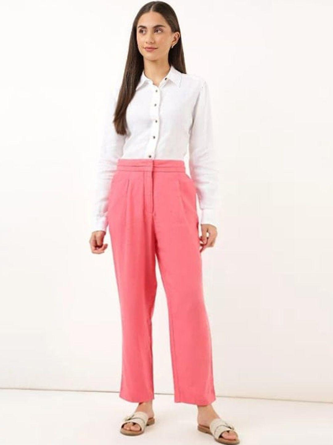 marks & spencer women coral tapered fit high-rise pleated trousers