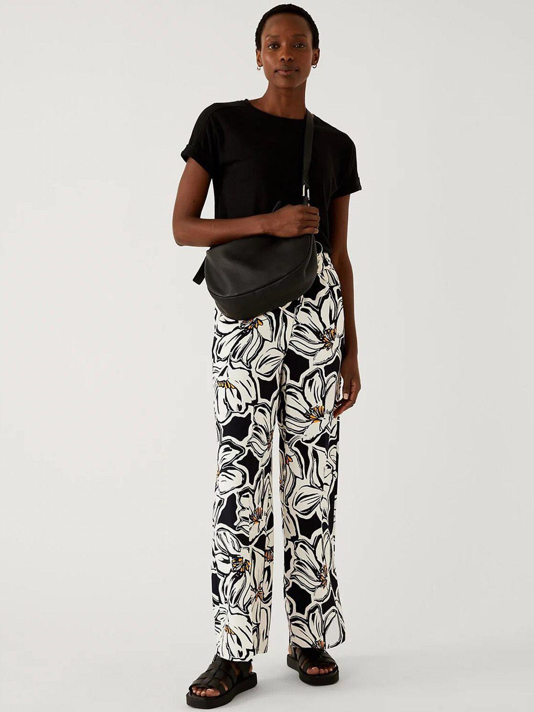 marks & spencer women floral printed high-rise parallel trousers