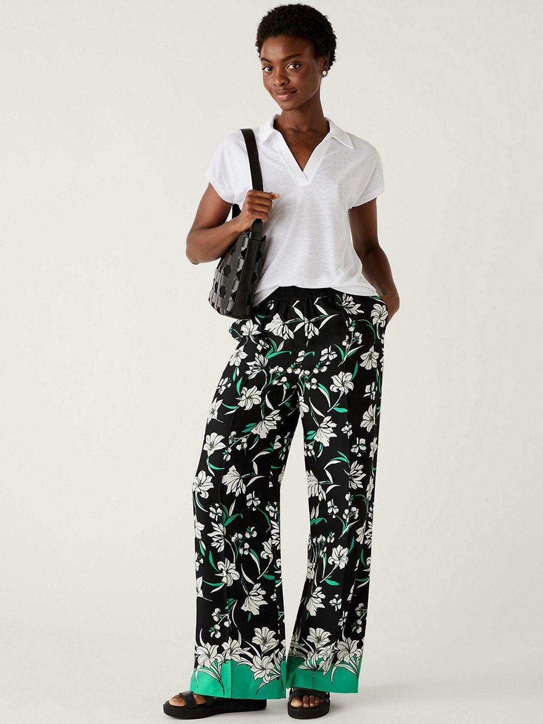 marks & spencer women floral printed high-rise straight fit parallel trousers