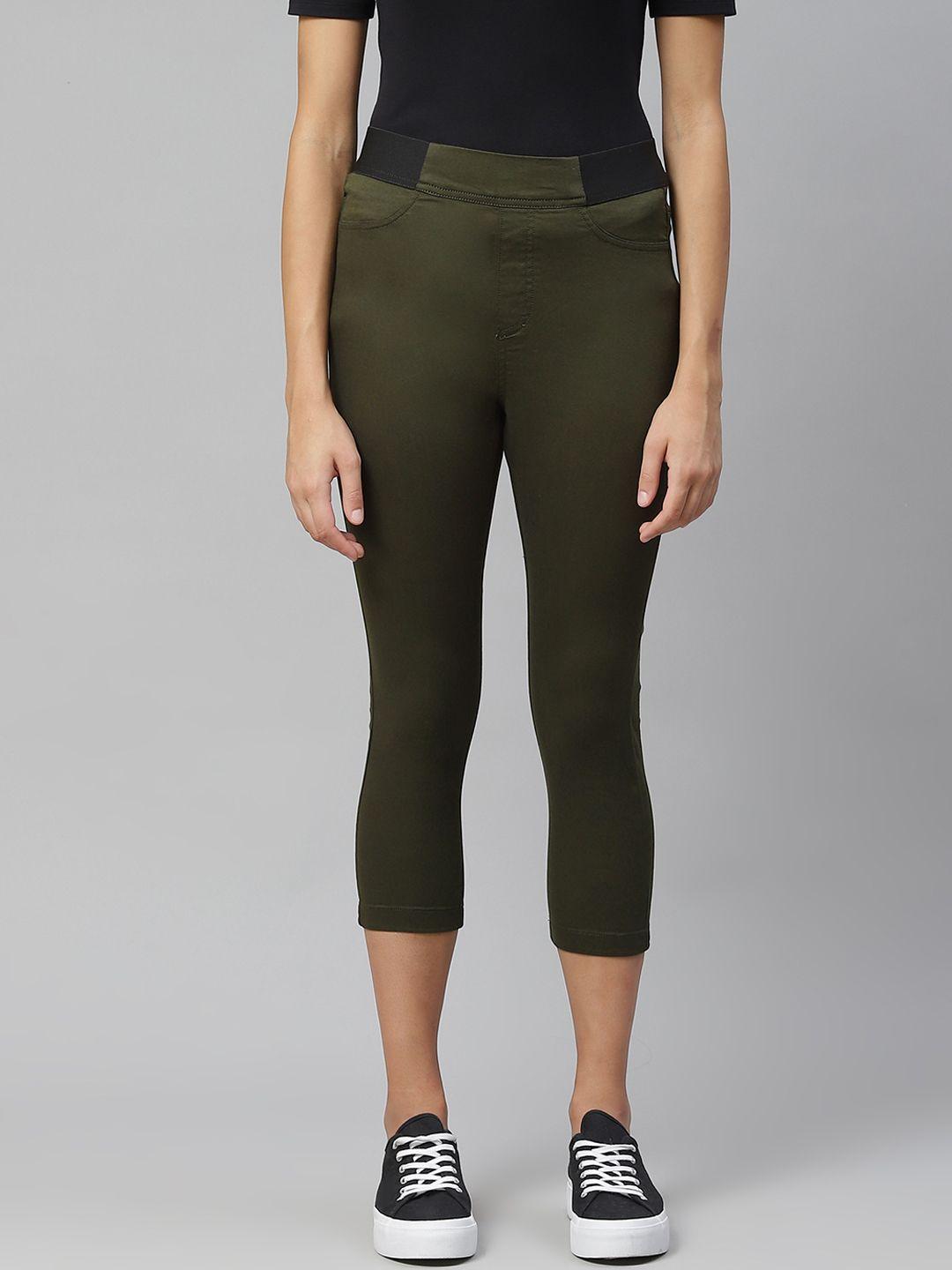 marks & spencer women green solid cropped jeggings