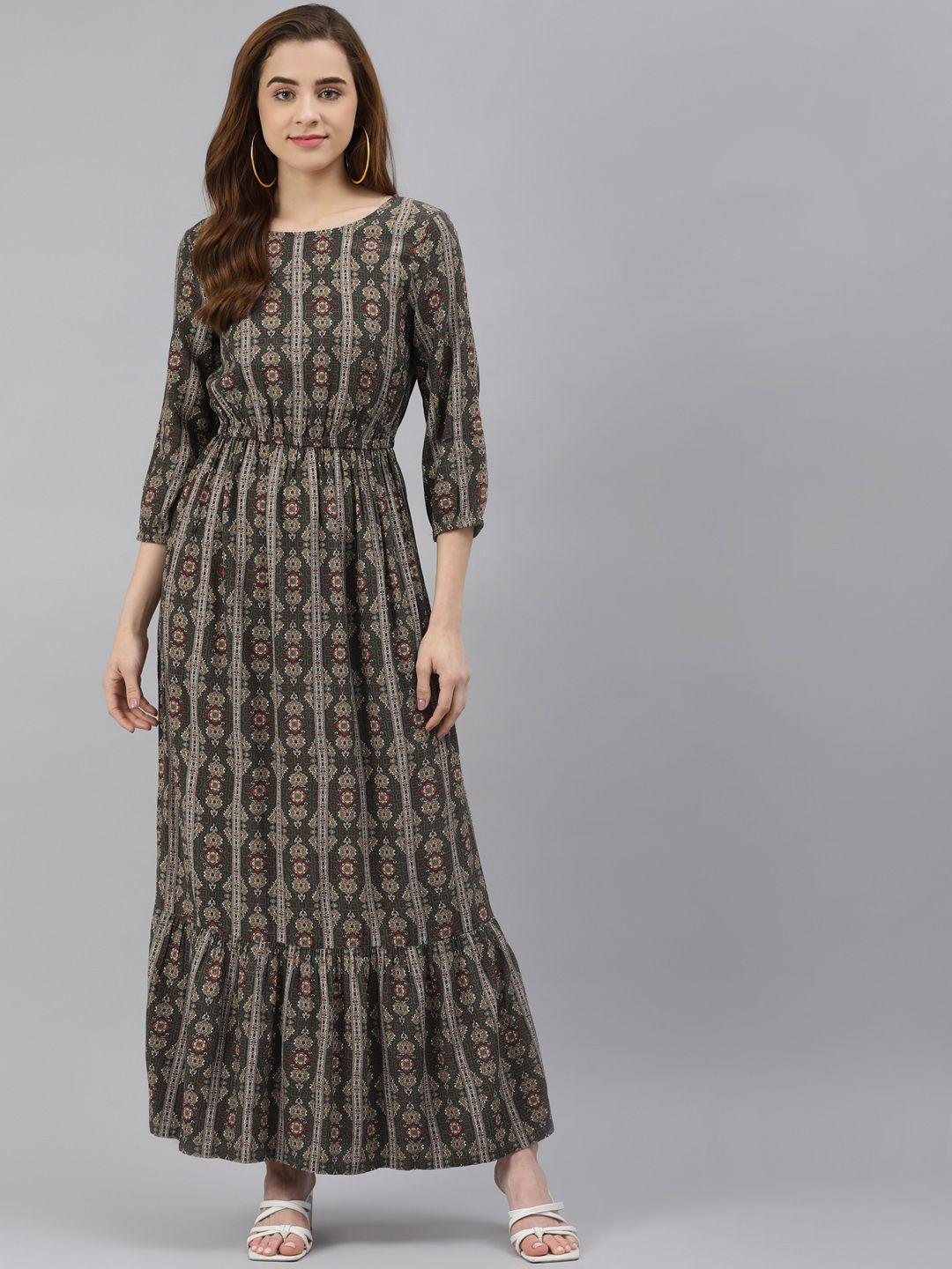 marks & spencer women grey ethnic motifs printed maxi dress
