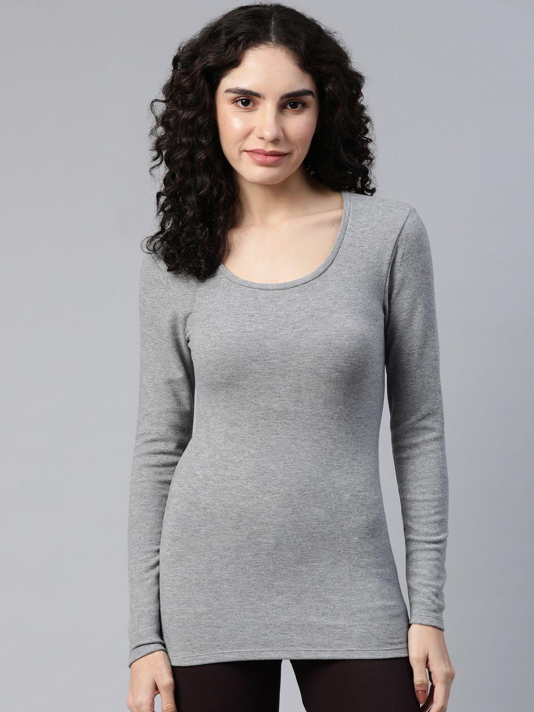 marks & spencer women grey melange heatgen plus solid brushed fleece thermal t-shirt