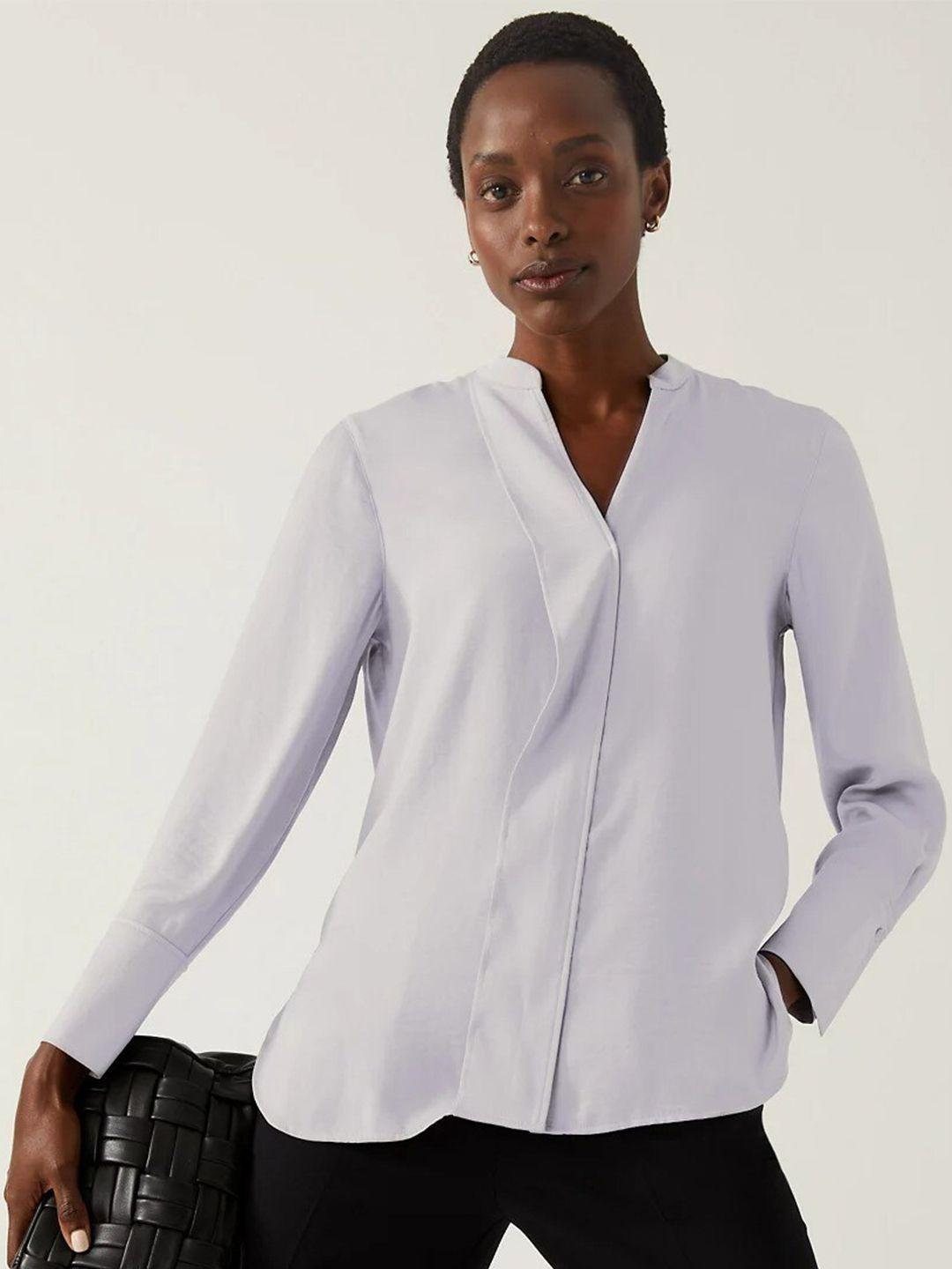 marks & spencer women grey solid casual shirt