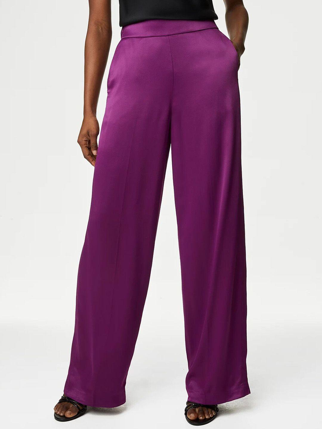 marks & spencer women high-rise satin parallel trousers