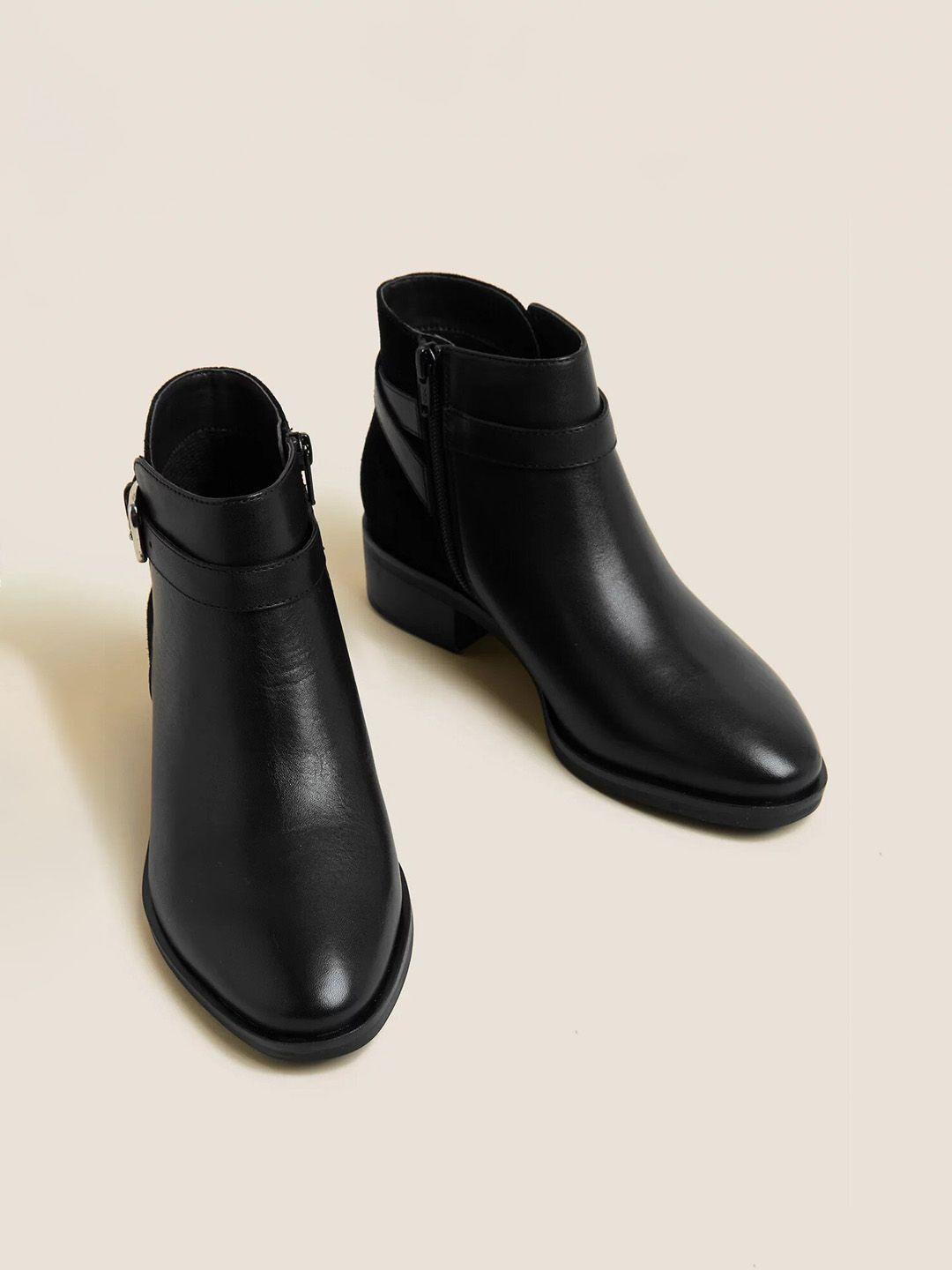 marks & spencer women leather monk strap boots