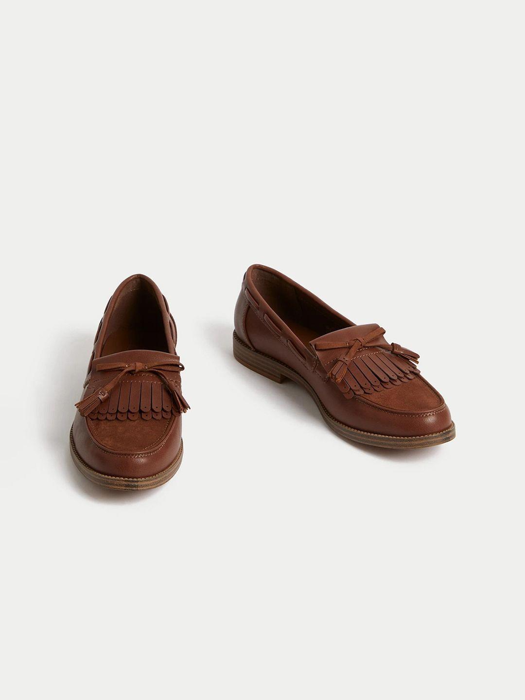 marks & spencer women leather tassel boat shoes with bows