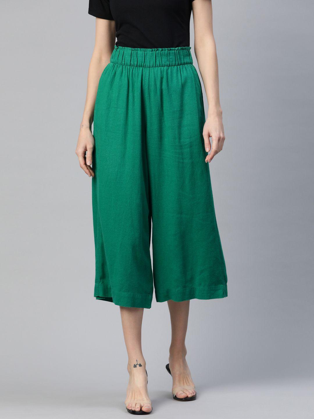 marks & spencer women linen blend flared high-rise culottes trousers