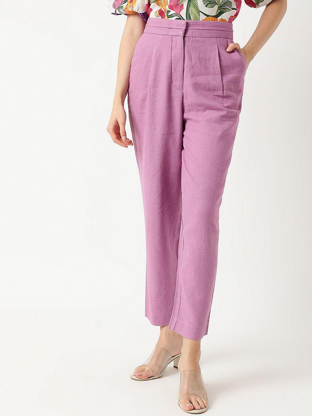 marks & spencer women linen tapered fit high-rise pleated trousers