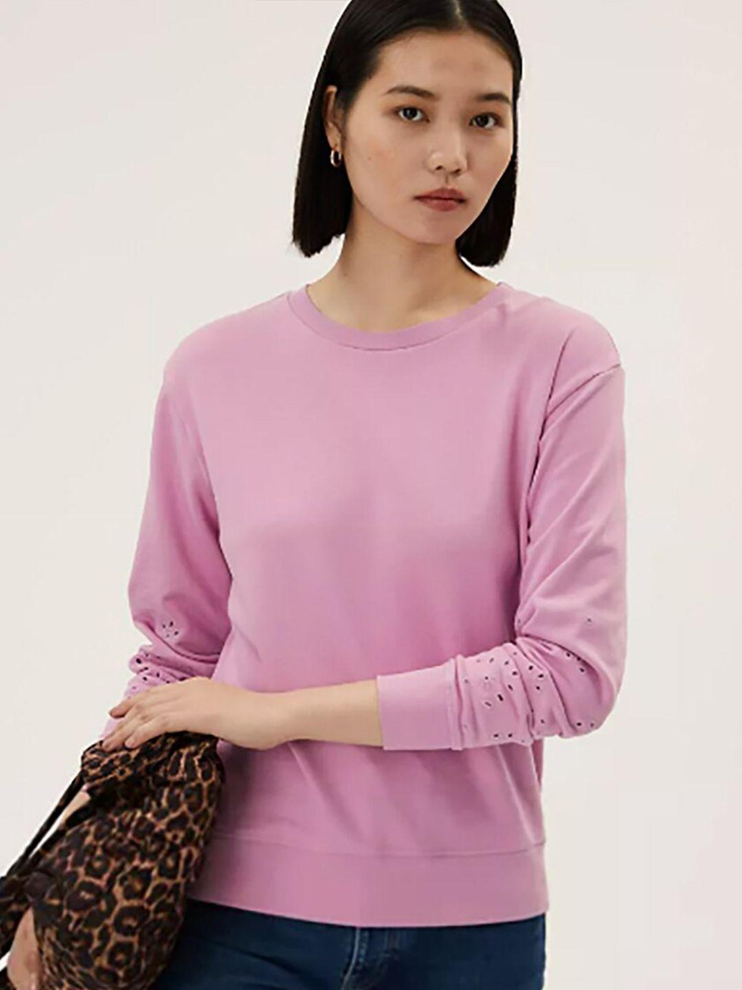 marks & spencer women magenta solid sweatshirt