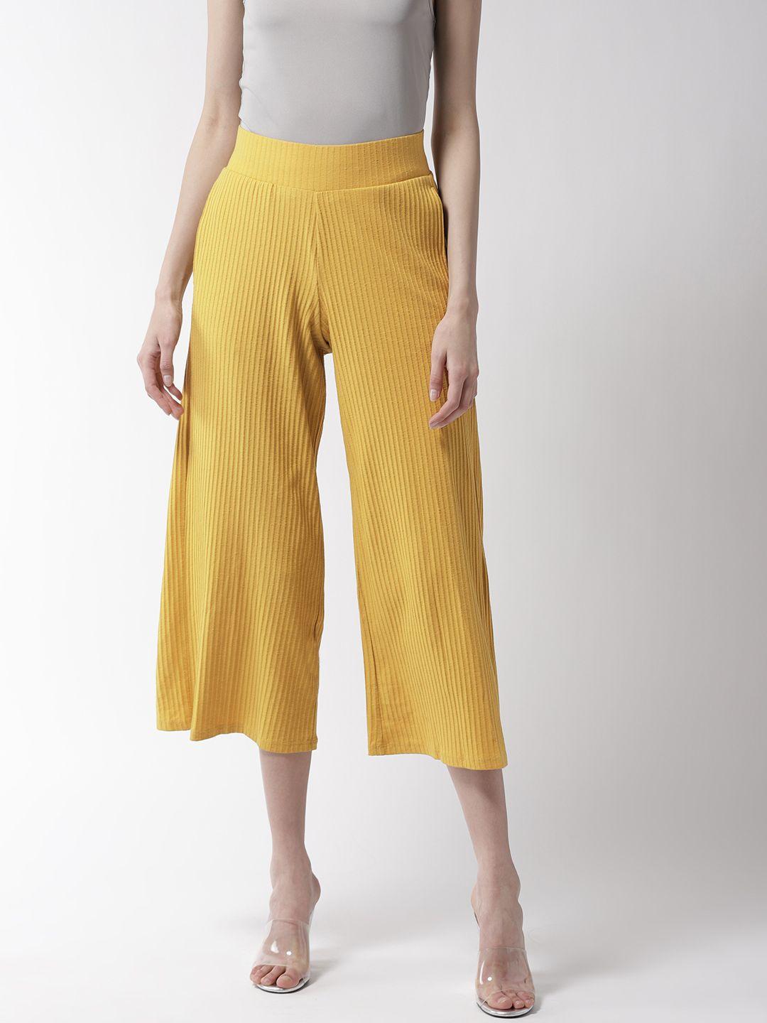 marks & spencer women mustard yellow self-striped culottes