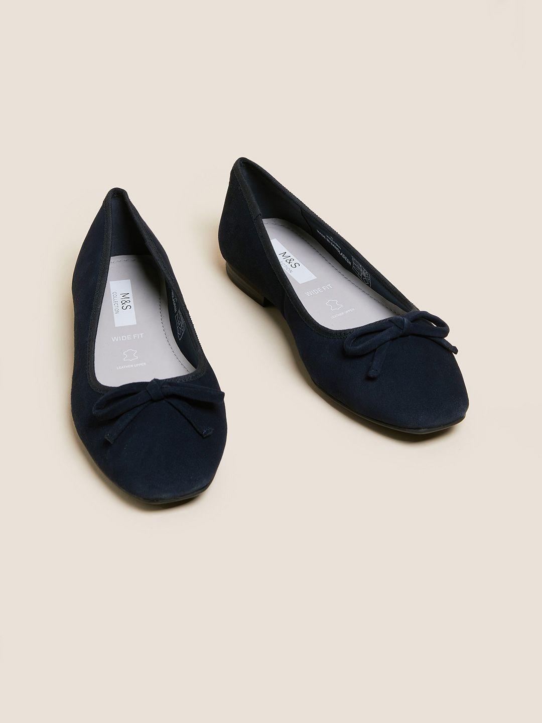 marks & spencer women navy blue ballerinas with bows flats