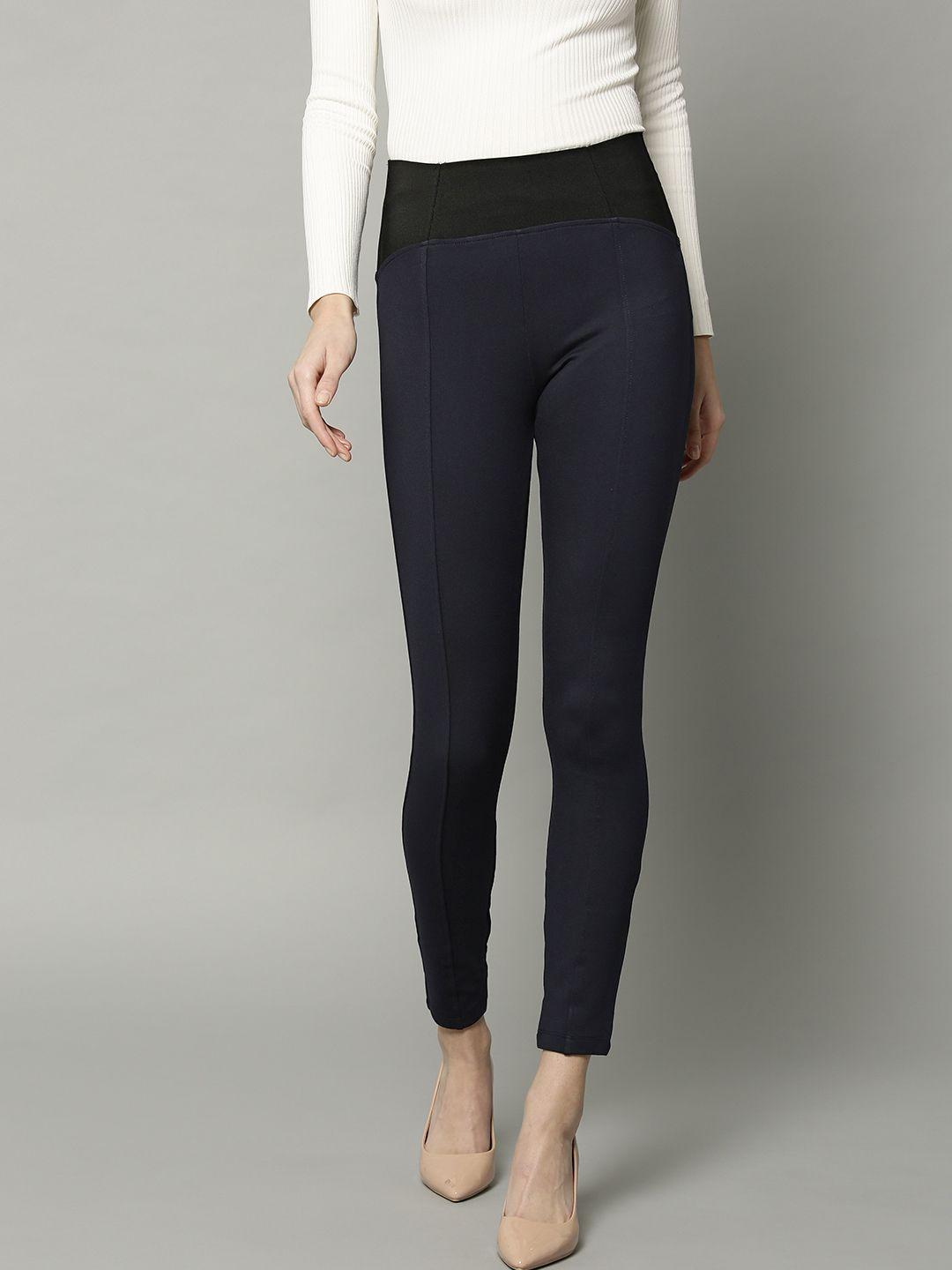 marks & spencer women navy blue high-rise solid treggings