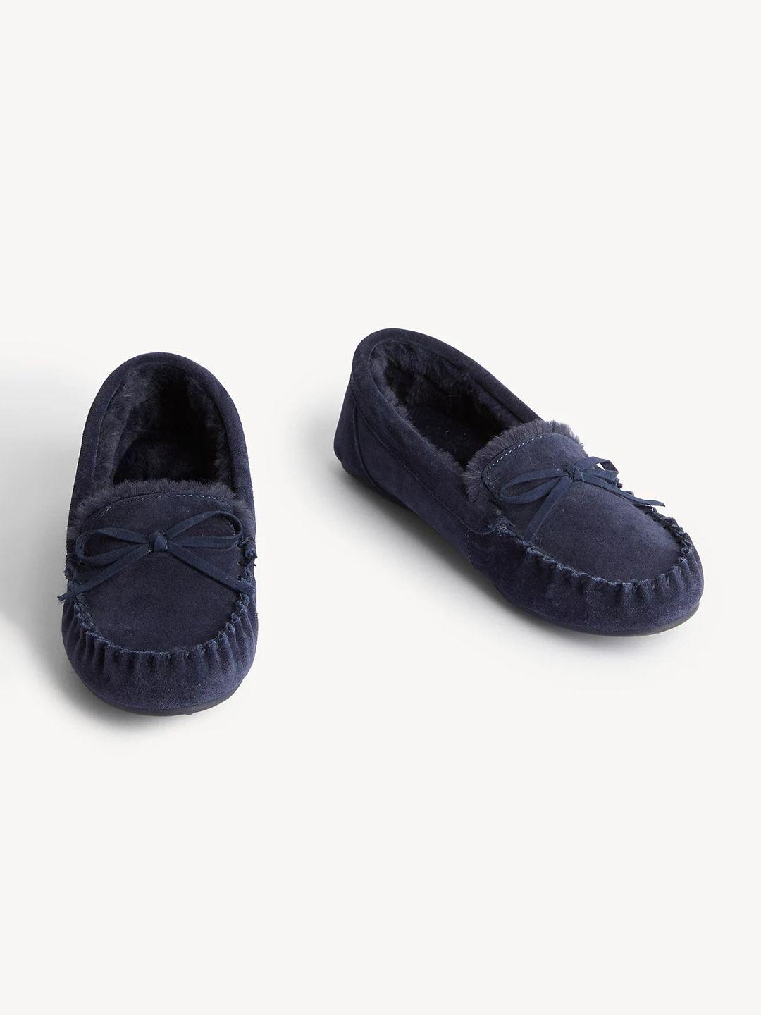 marks & spencer women navy blue suede loafers