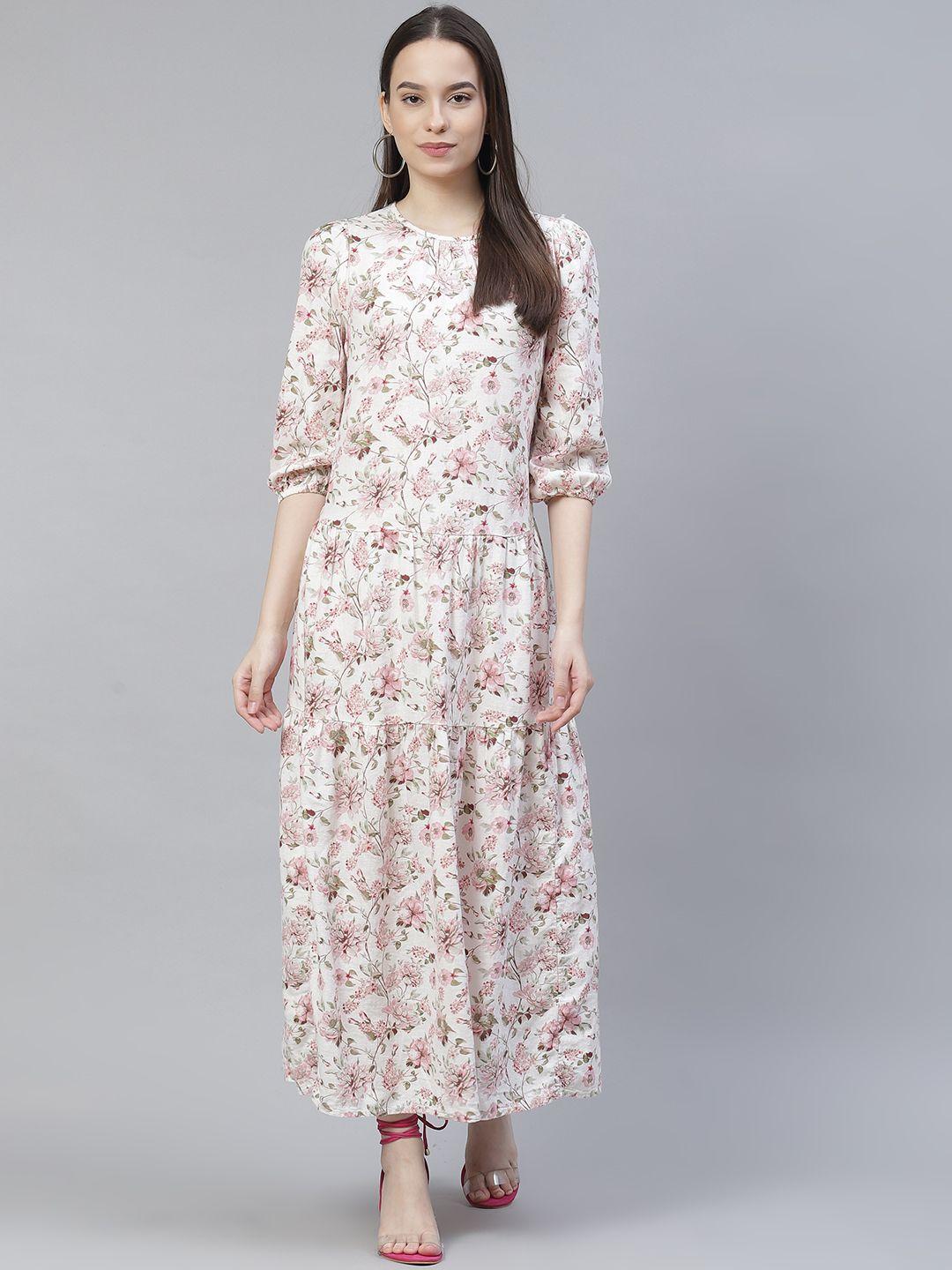 marks & spencer women off-white floral printed maxi dress