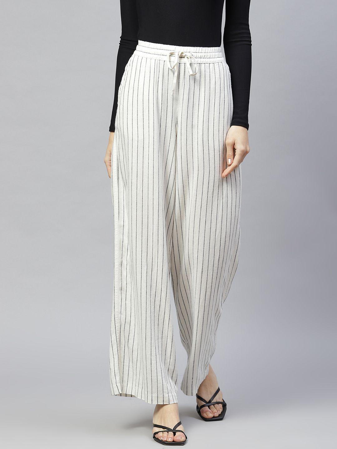 marks & spencer women off white striped parallel trousers