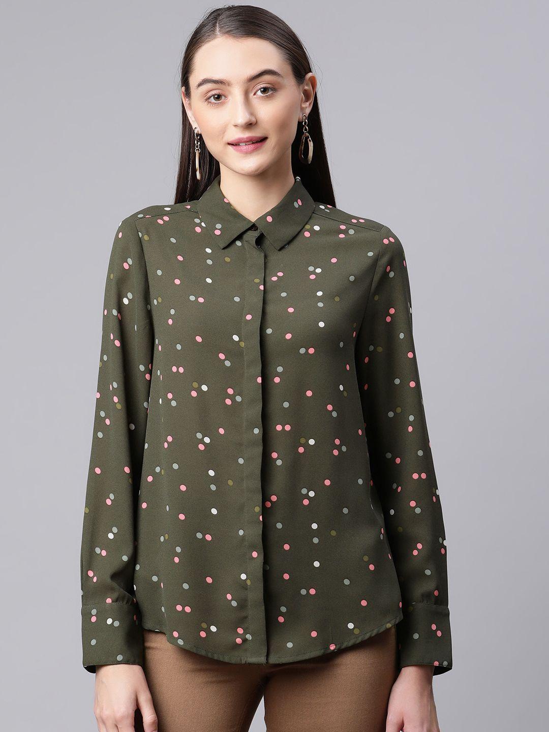 marks & spencer women olive green geometric printed casual shirt