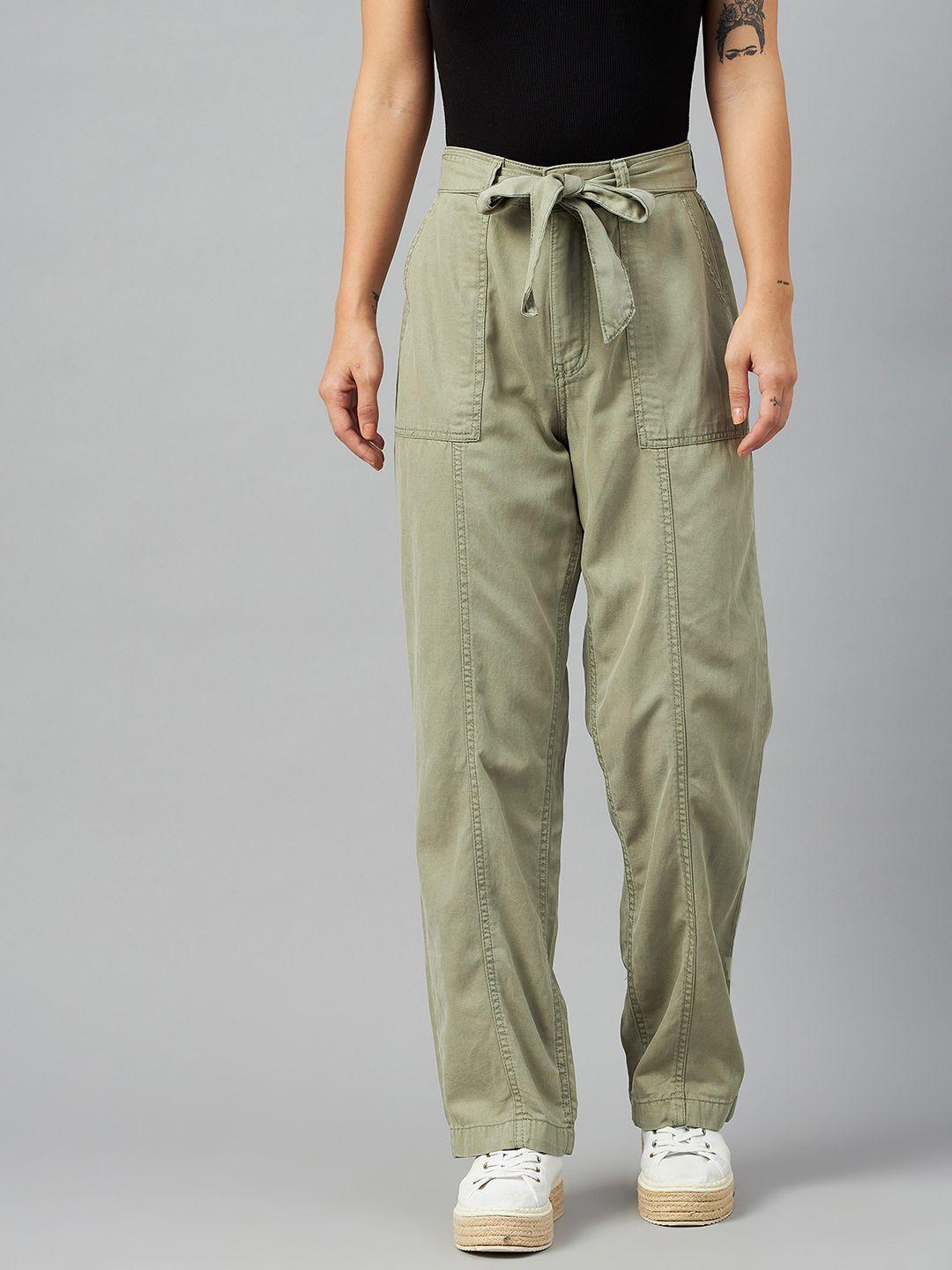 marks & spencer women olive green high-rise jeans wtih belt