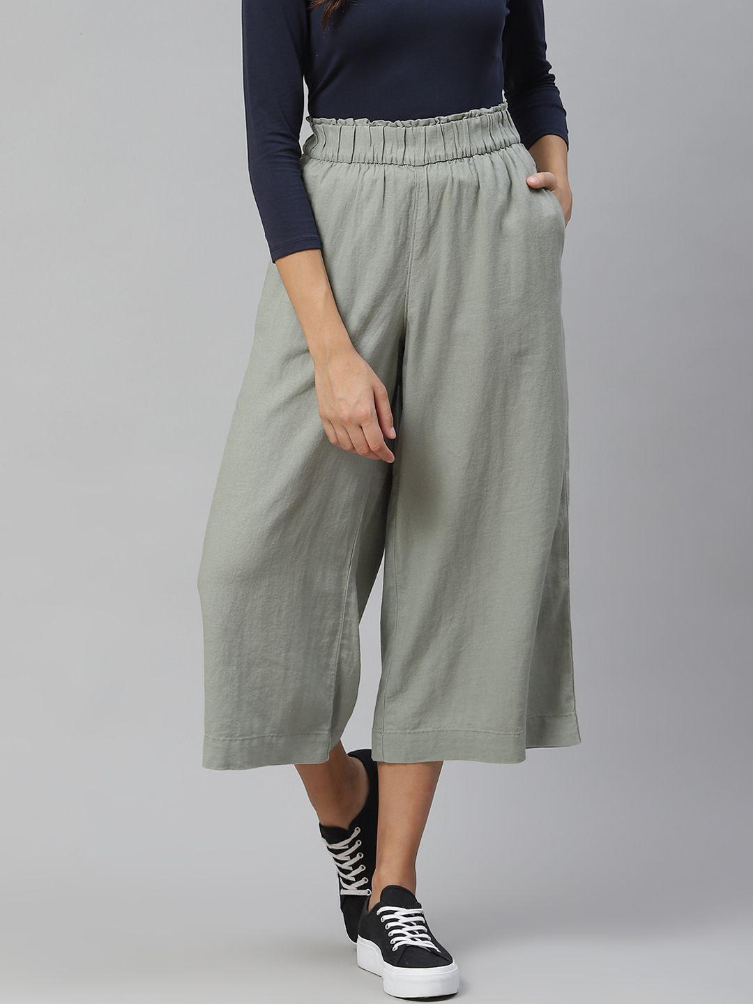 marks & spencer women olive green solid flared culottes