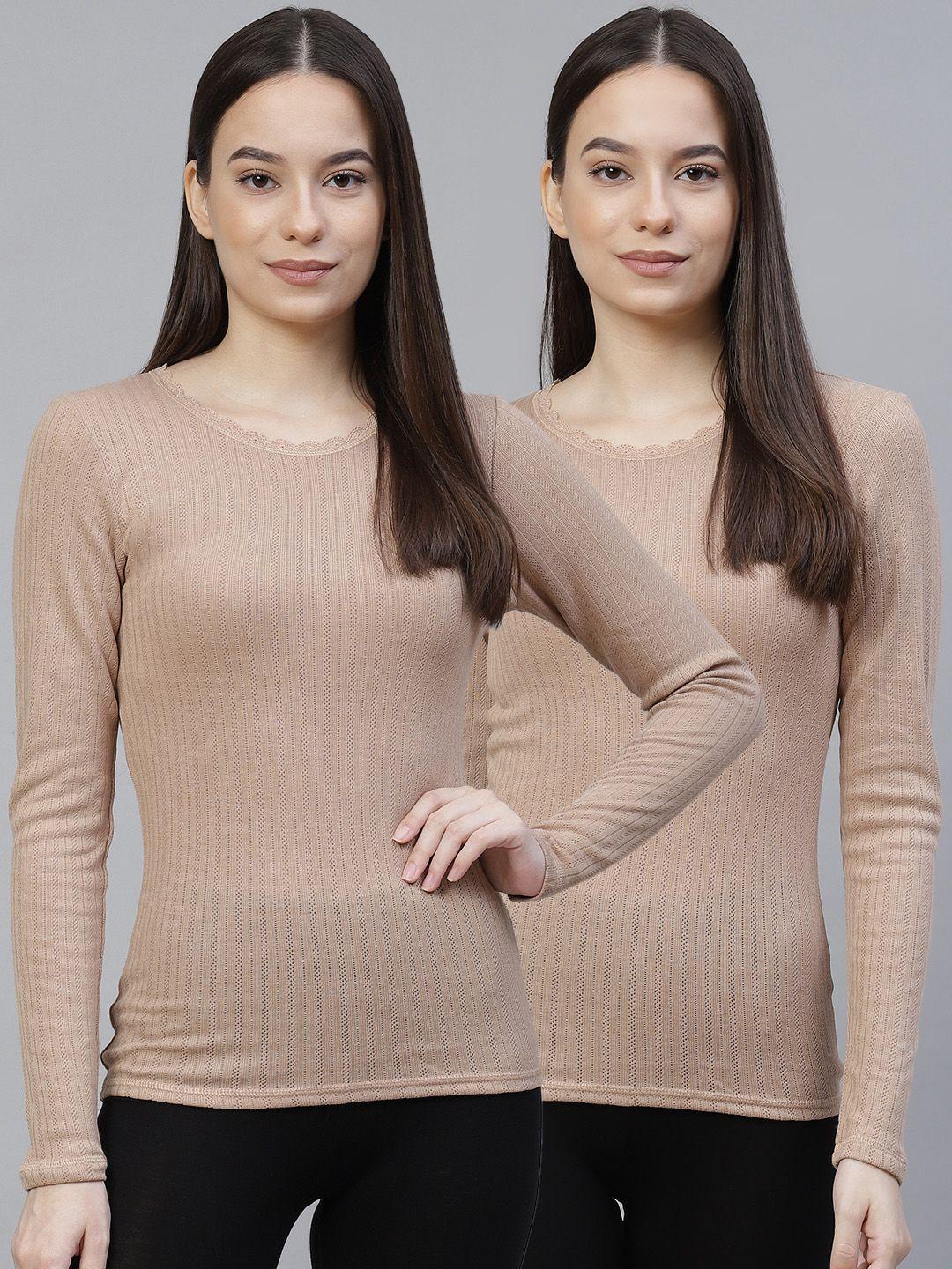 marks & spencer women pack of 2 nude solid thermal tops