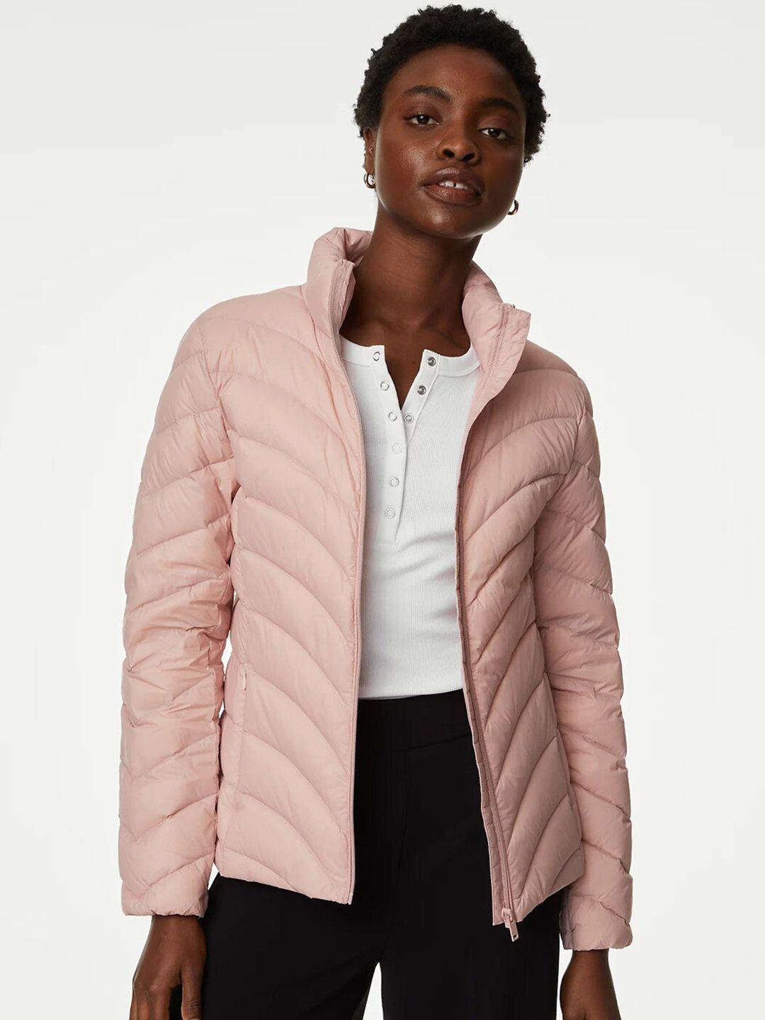 marks & spencer women pink checked longline puffer jacket