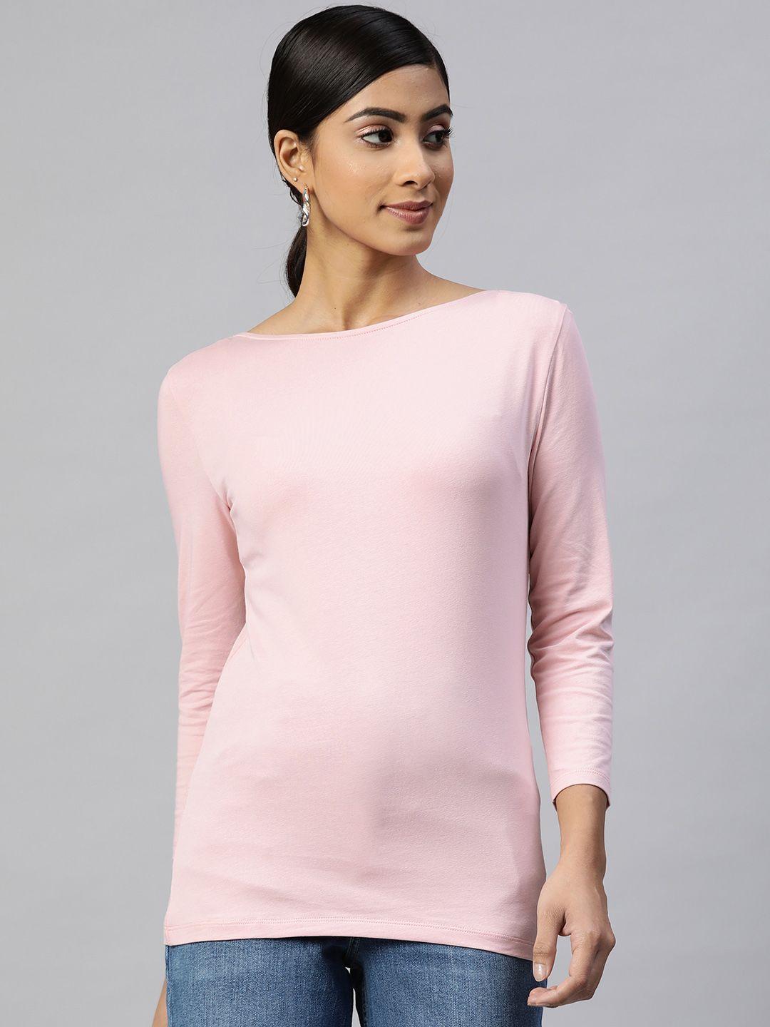 marks & spencer women pink solid fitted t-shirt