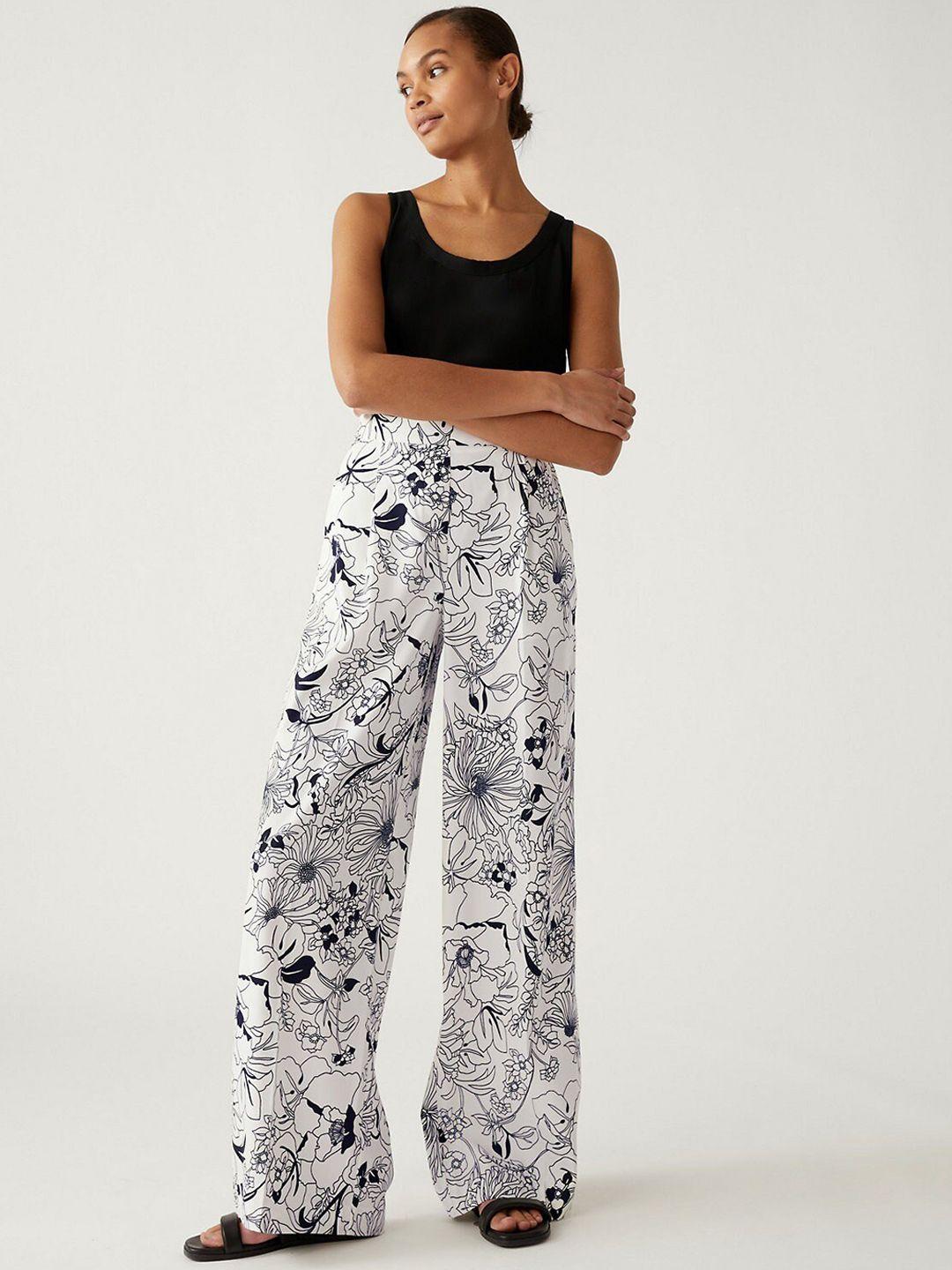 marks & spencer women printed straight fit high-rise trousers