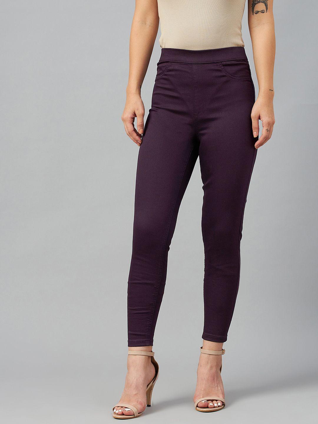 marks & spencer women purple solid jeggings