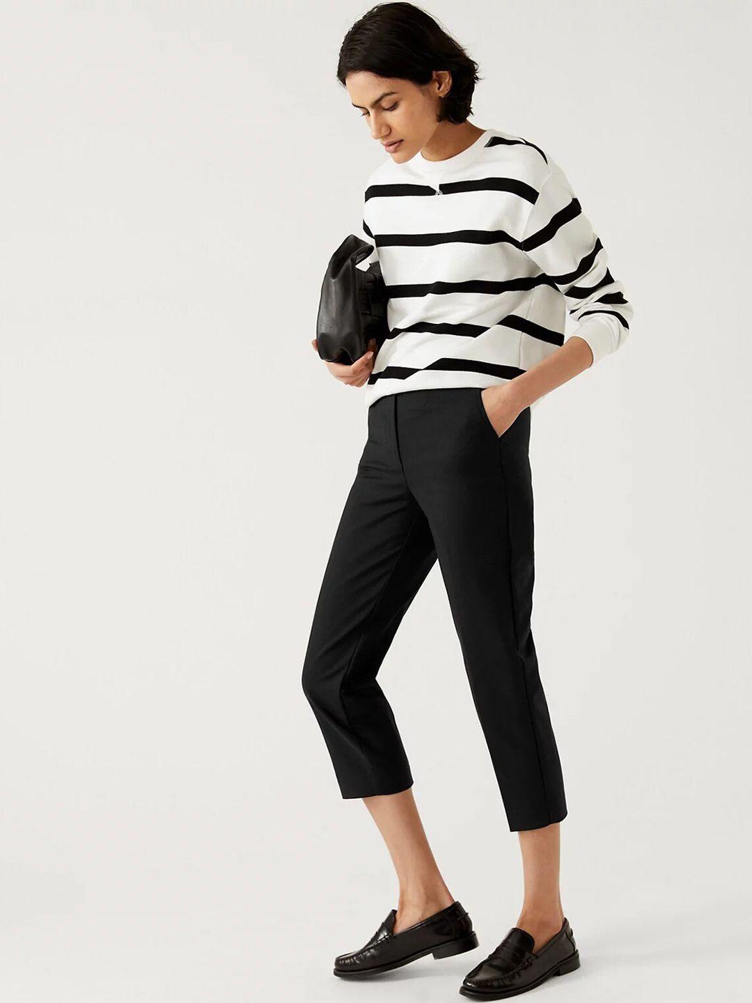 marks & spencer women slim fit high-rise cotton cropped trousers