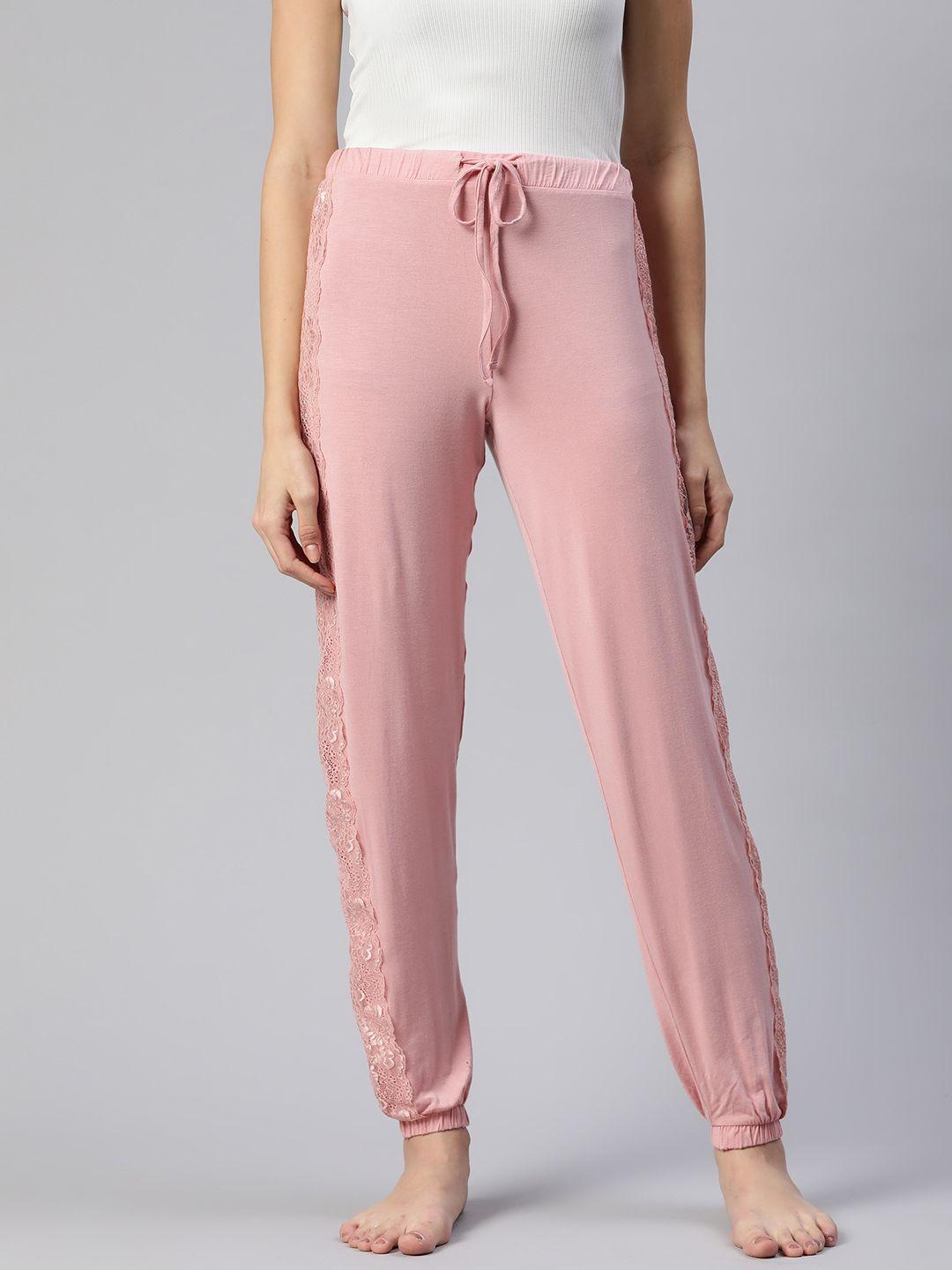 marks & spencer women solid lace detail lounge pants