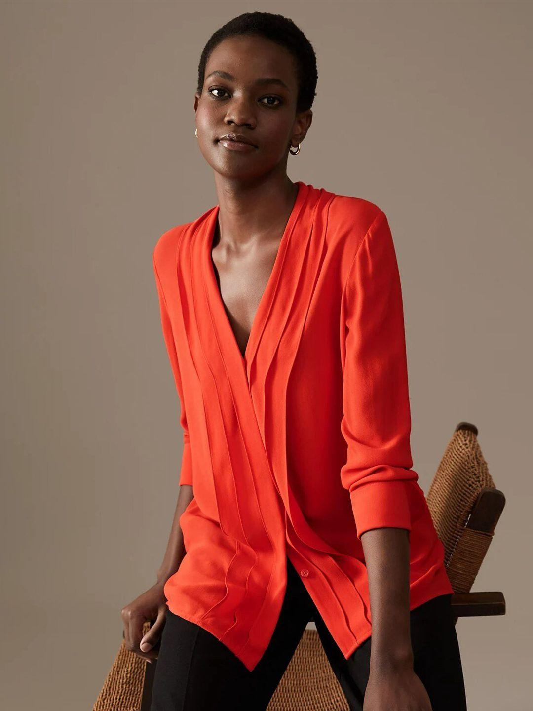 marks & spencer women solid orange top