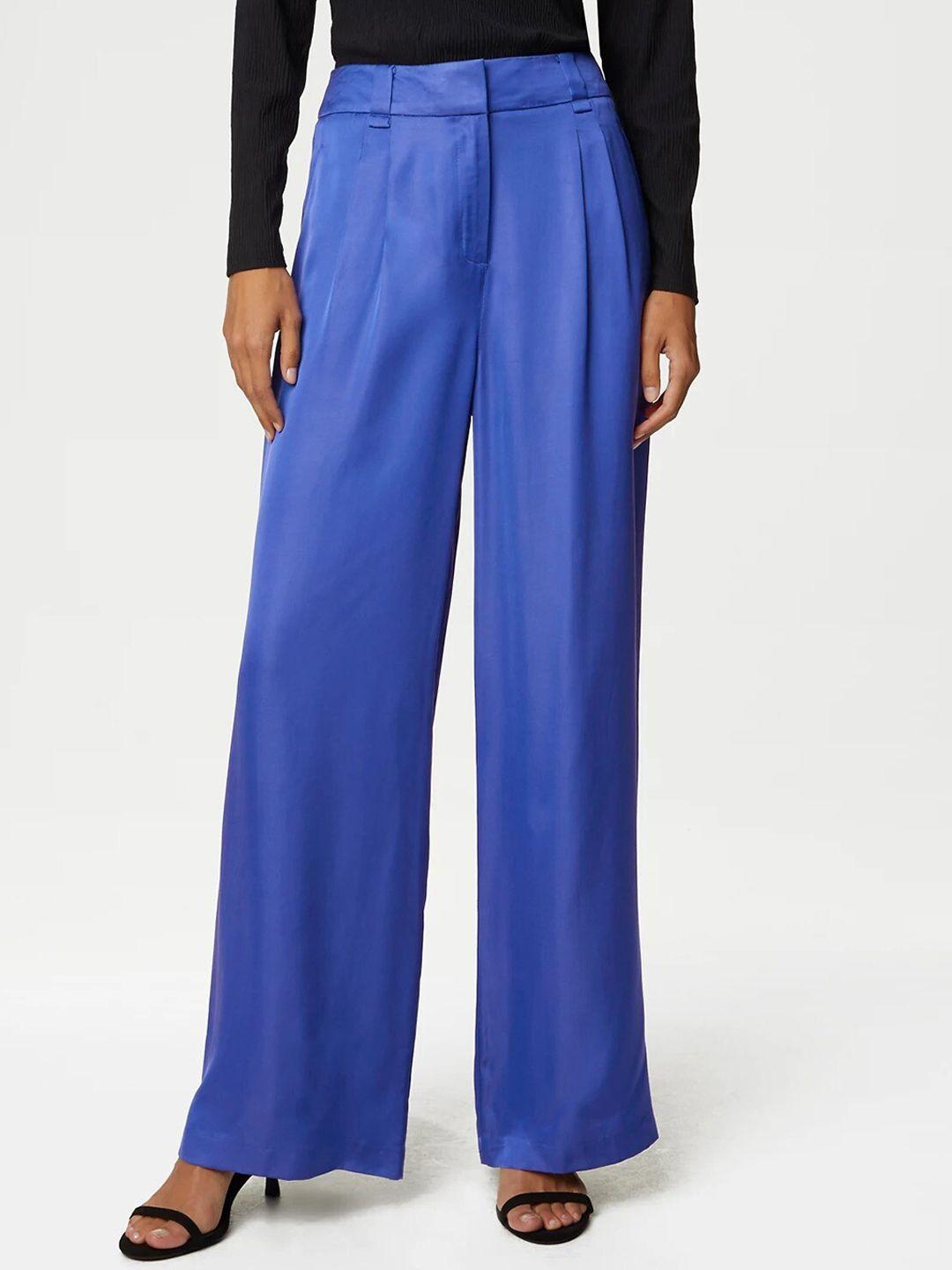 marks & spencer women straight fit high-rise pleated culottes trousers