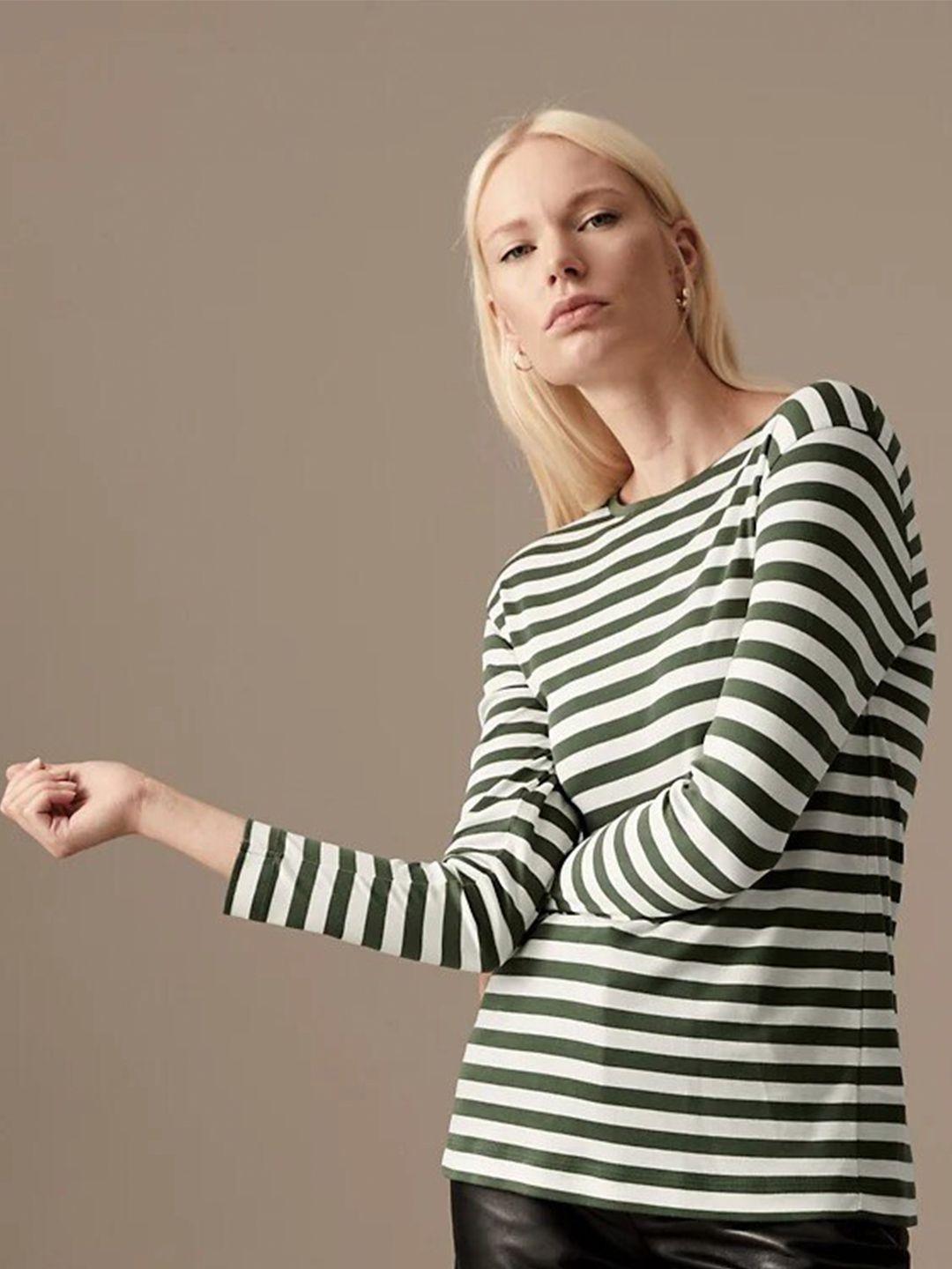 marks & spencer women striped drop-shoulder sleeves t-shirt