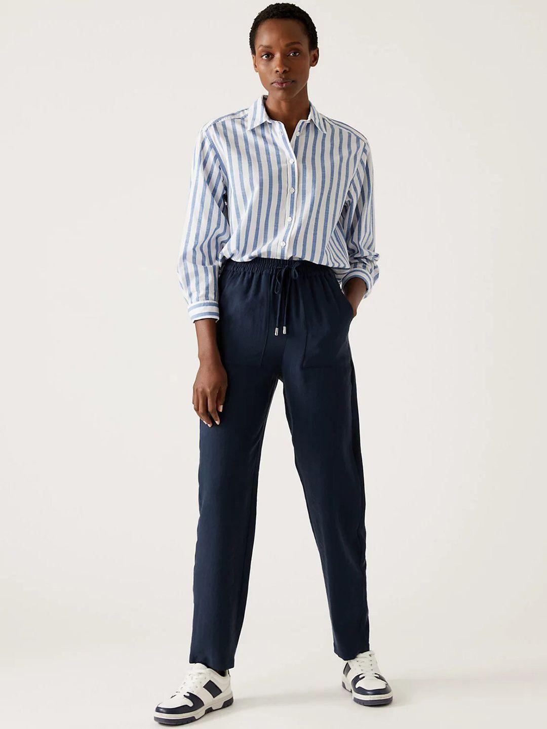 marks & spencer women tapered fit high-rise trousers