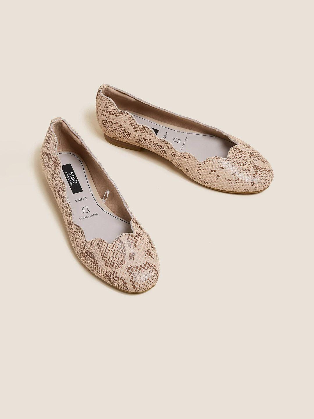 marks & spencer women textured ballerinas with laser cuts flats