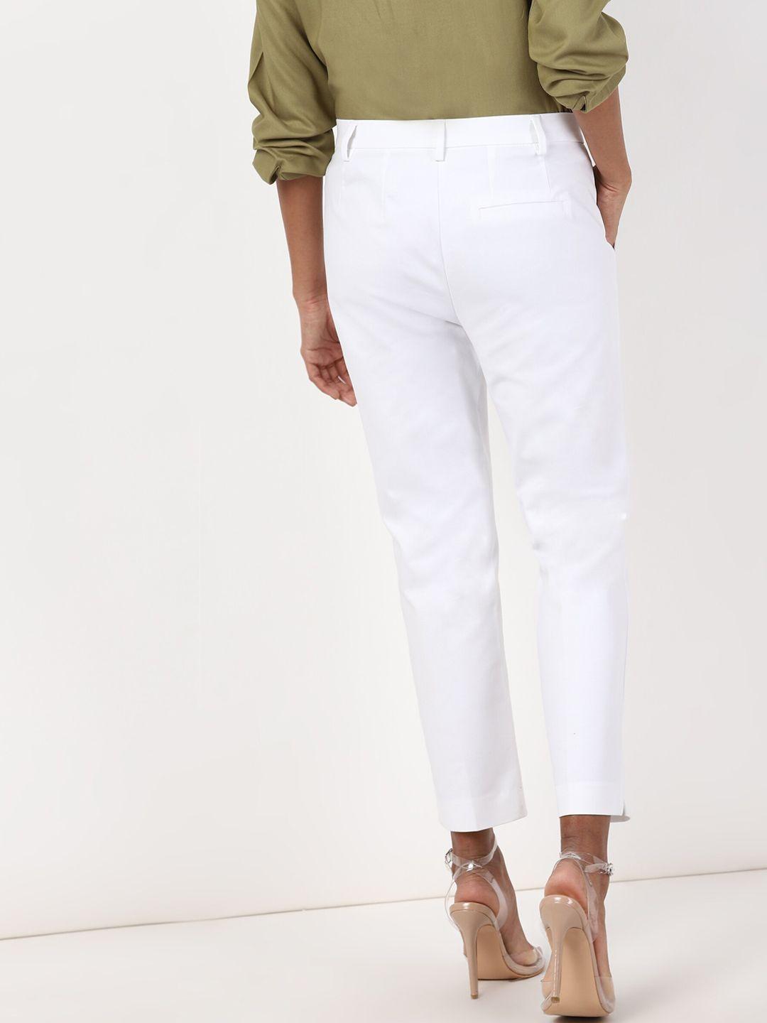 marks & spencer women white regular fit solid regular trousers