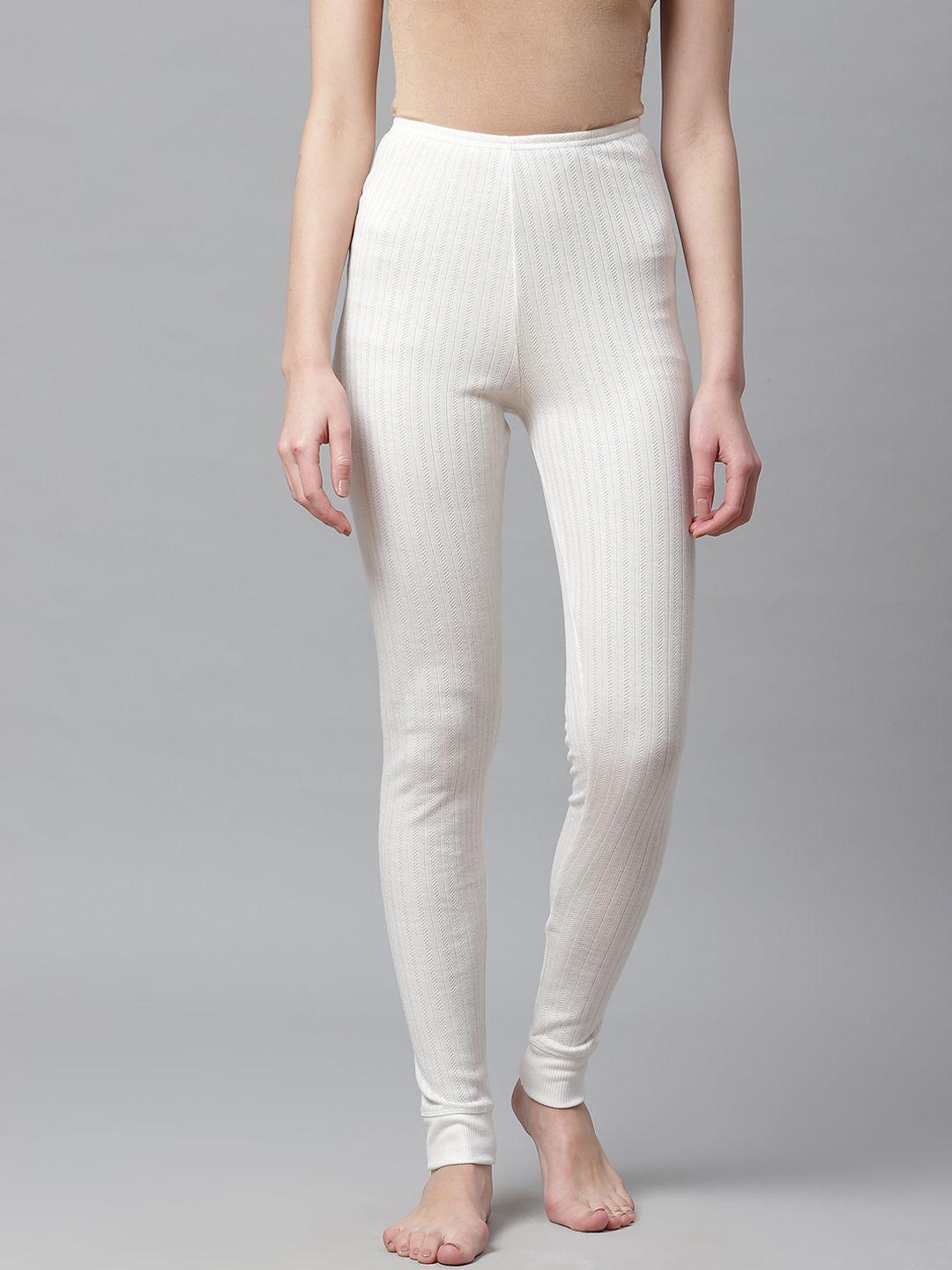 marks & spencer women white self design thermal leggings