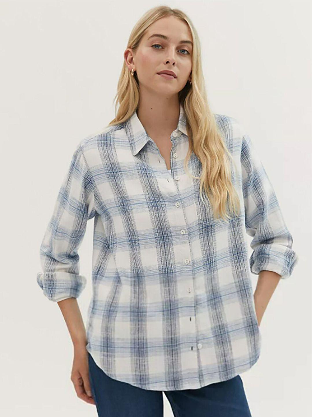 marks & spencer women white tartan checks checked casual shirt