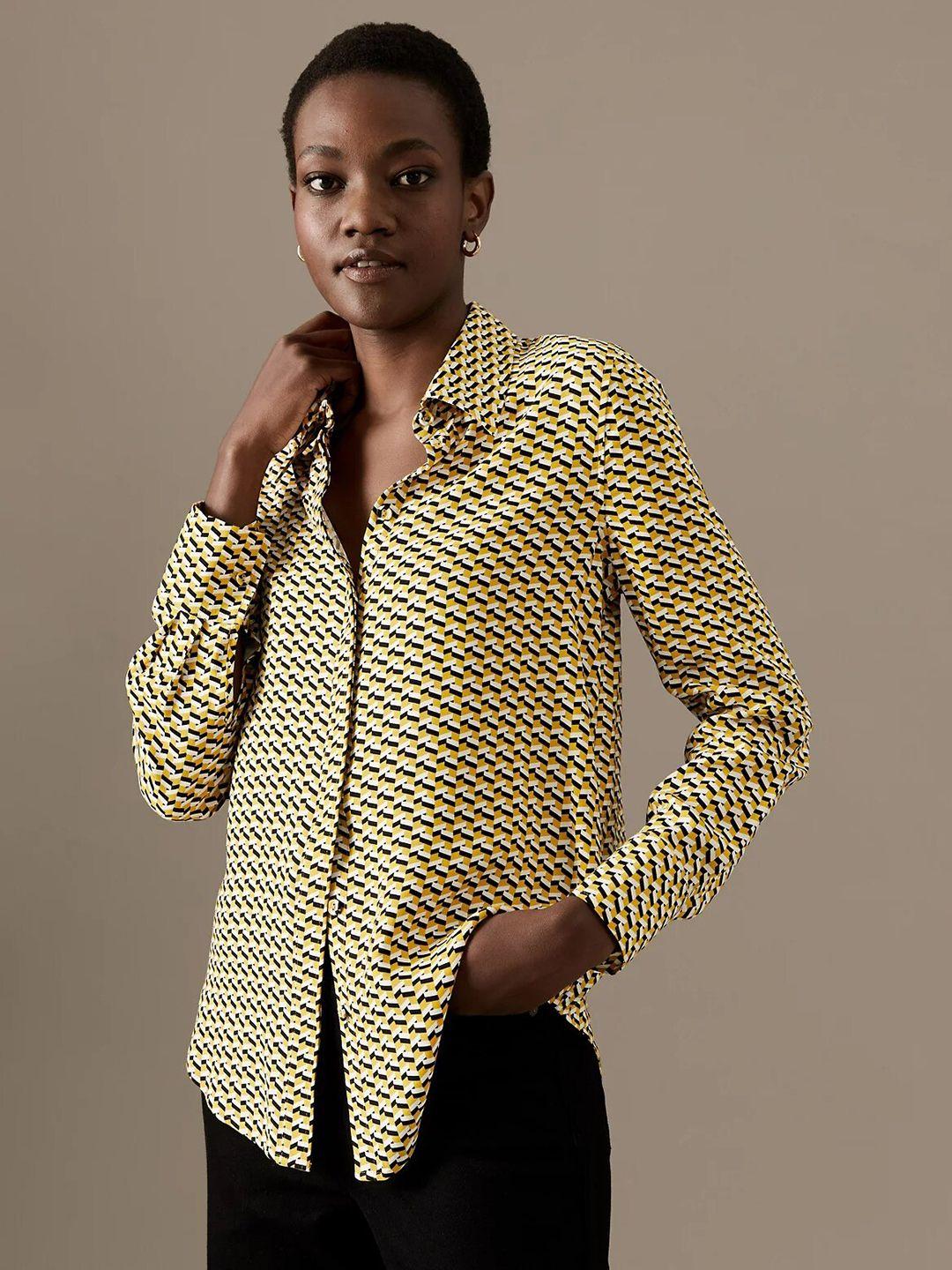 marks & spencer women yellow printed casual shirt