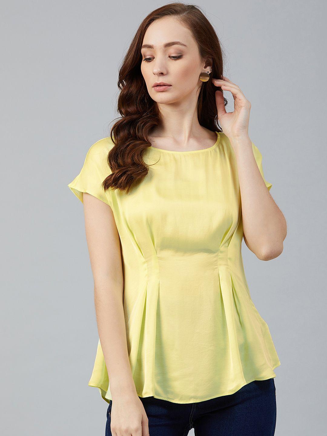 marks & spencer women yellow solid cinched waist top