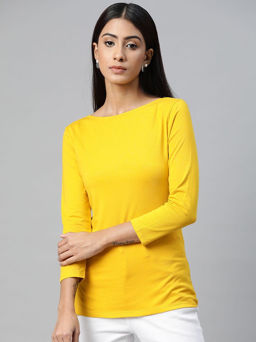 marks & spencer women yellow solid t-shirt