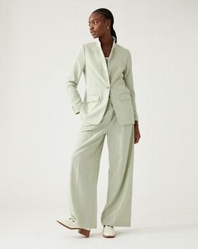 marl pleat-front wide leg trousers